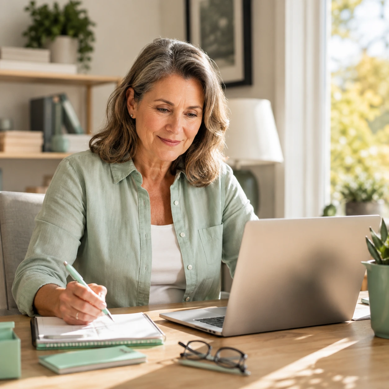 Woman working focused at her desk